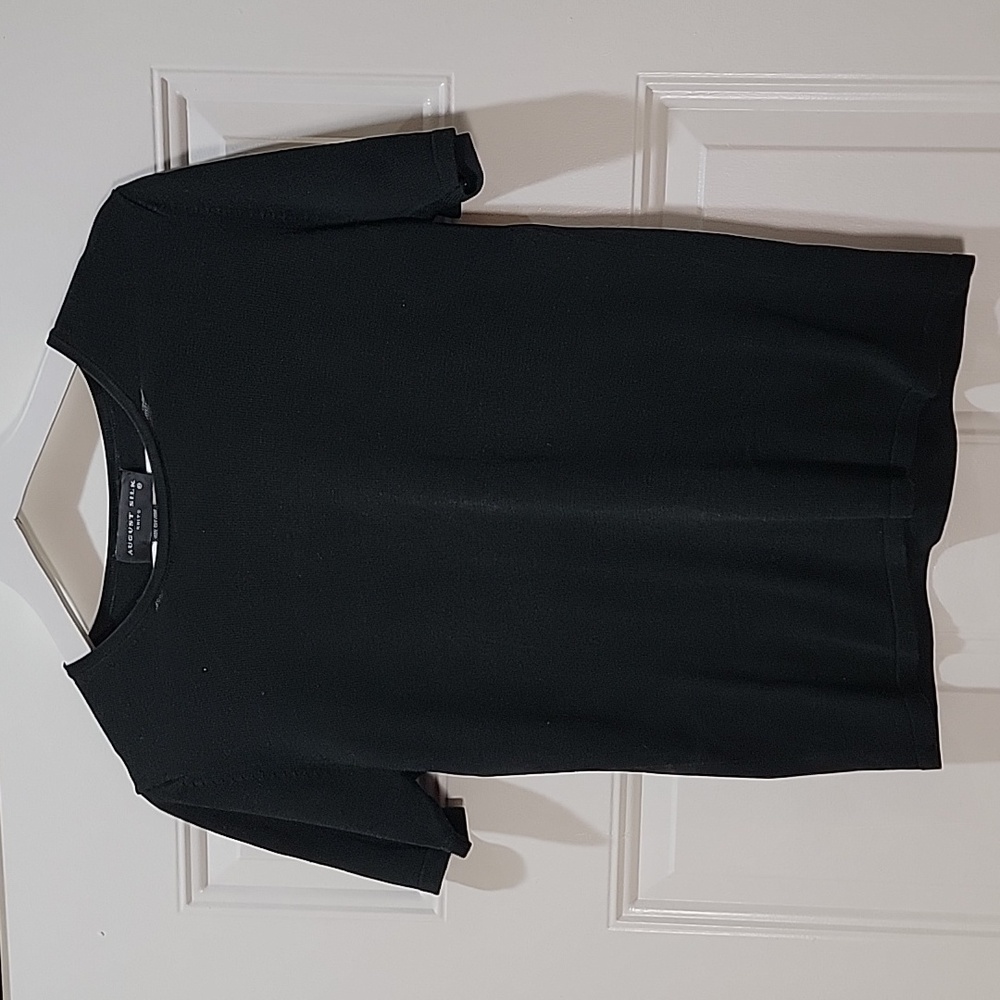 Women August Silk Black Short Sleeve Knit 100% Silk Size Medium